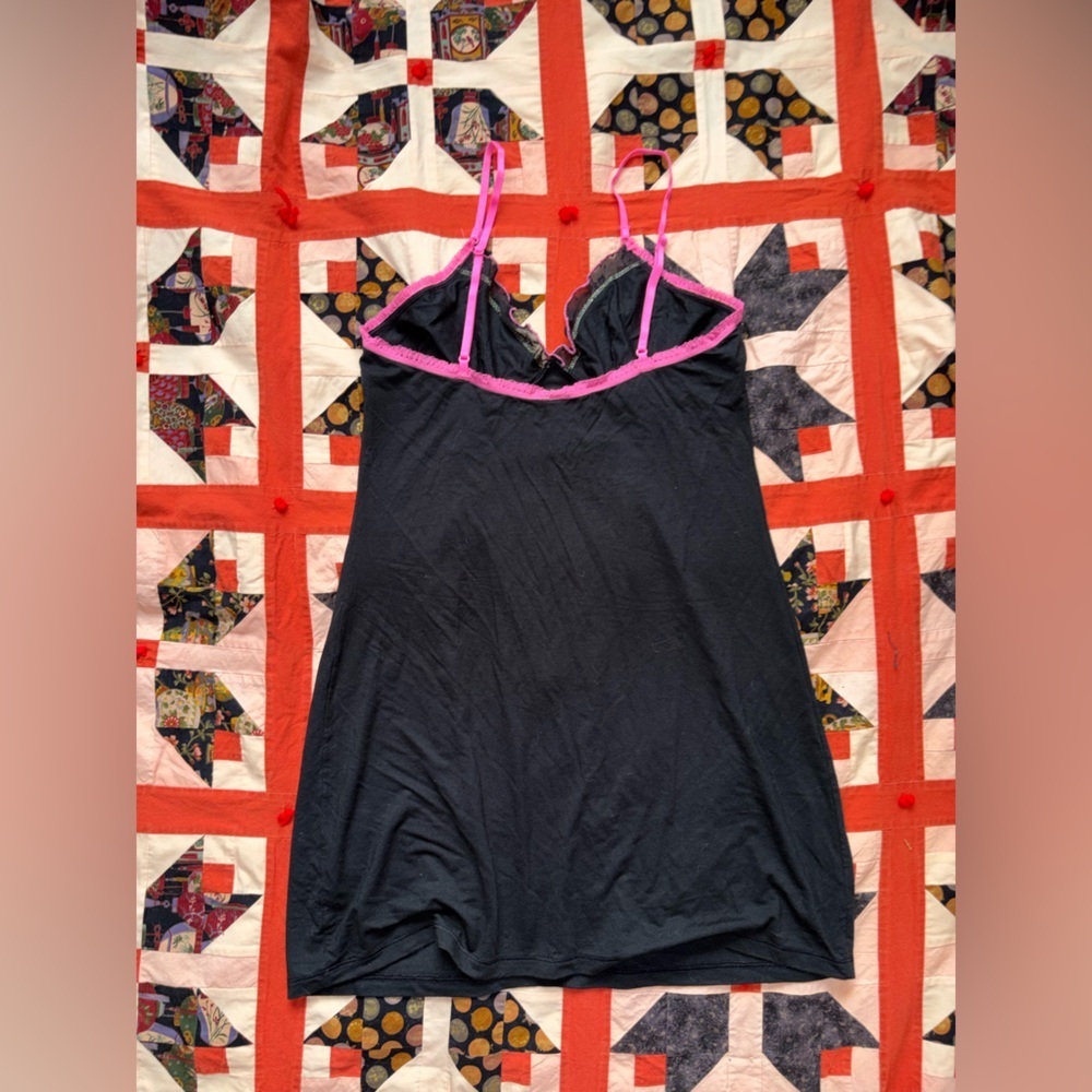 Y2K Victorias Secret Lounge Mini BabyDoll Black Dress Size Medium - Picture 5 of 5